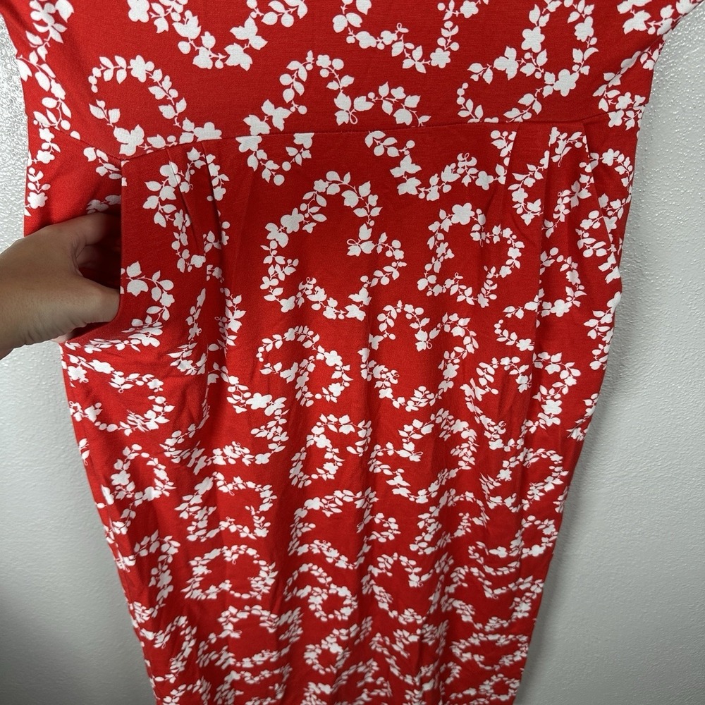 Boden Vanessa Jersey Midi Dress Womens 10Petite Red Floral Pockets J0125 Resort - Picture 3 of 7